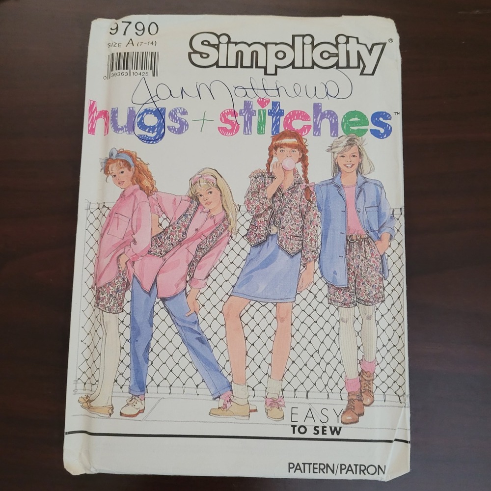 Simplicity 9790 Hugs Stitches Girls Sewing Pattern Pants Shorts Skirt Shirt Vest